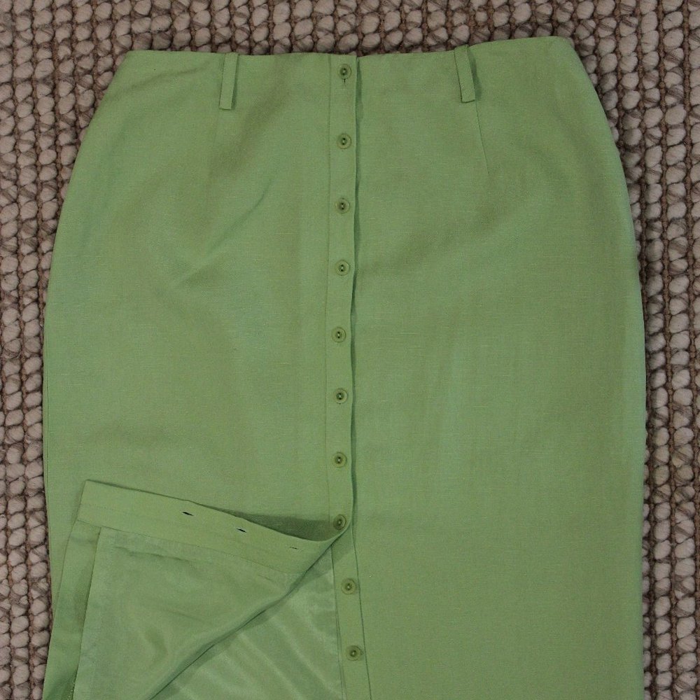 Bright Green Silk/Linen Blend Midi Skirt